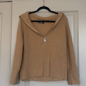 BTFBM Tan Ribbed Quarter Zip Pullover Sweater Beige Neutral Minimalist Size M